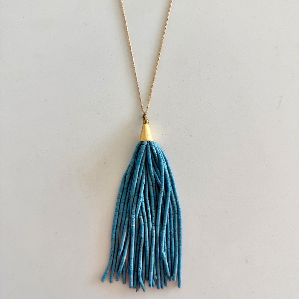 NWT Blue & Gold Tassel Necklace: 32”L